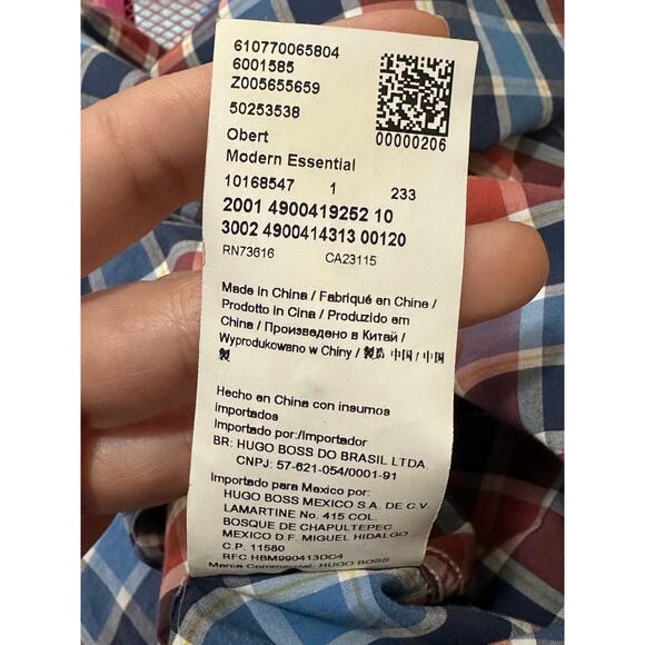 Hugo Boss Blue Red Cotton Check Long Sleeves Casual Shirt size XL - Picture 7 of 10